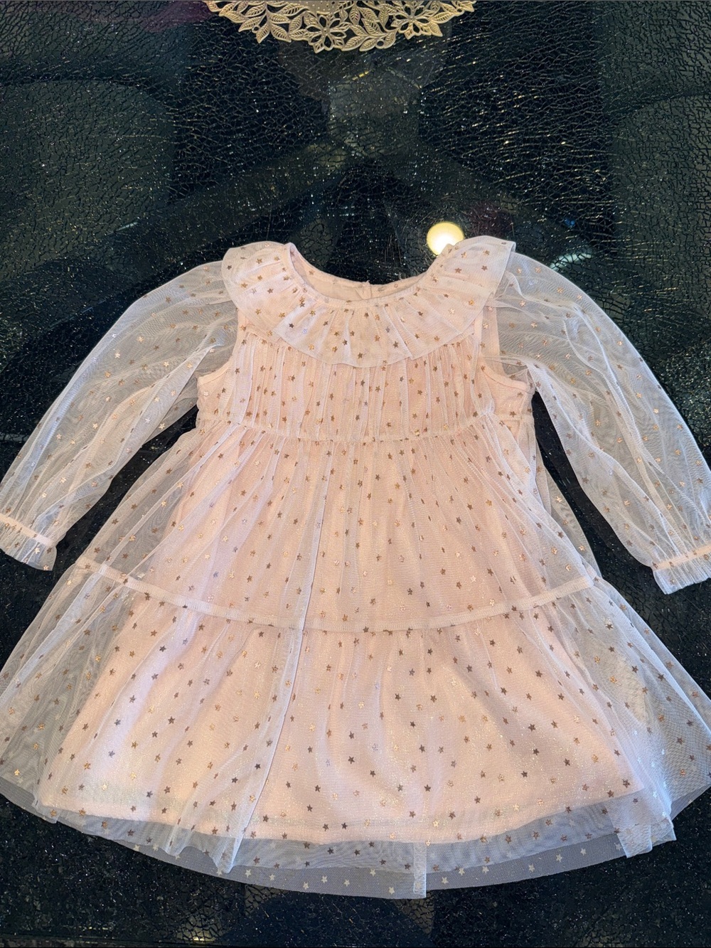 Cat & Jack Pink Star-Print Tulle Dress with Ruffle Collar
